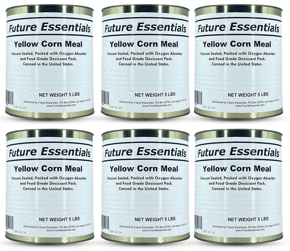 (6 Cans Pack) Future Essentials Freeze Dried Yellow Corn Meal Emergency Survival Food for Camping Hiking and Backpacking #10 Can / 5 Lbs
