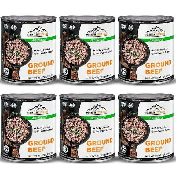 (6 Cans Pack) MOUNTAIN ESSENTIALS Canned Ground Beef 28 Ounce Cans Fully Cooked | Ready to Eat | No Water Added | No Preservatives | Survival & Emergency Food For Hiking, Backpacking & Camping