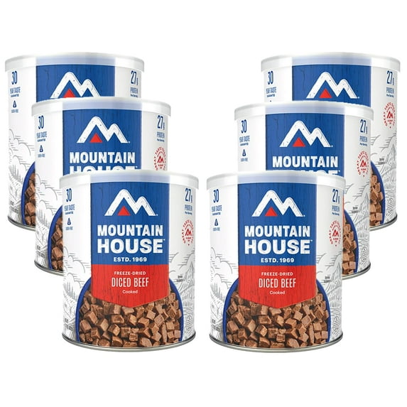 Mountain House Diced Beef #10 Can – 6-Pack | Freeze-Dried Camping & Backpacking Food | Gluten-Free, High-Protein Survival & Emergency Meal | Fully Cooked | 30-Year Shelf Life | Made in USA
