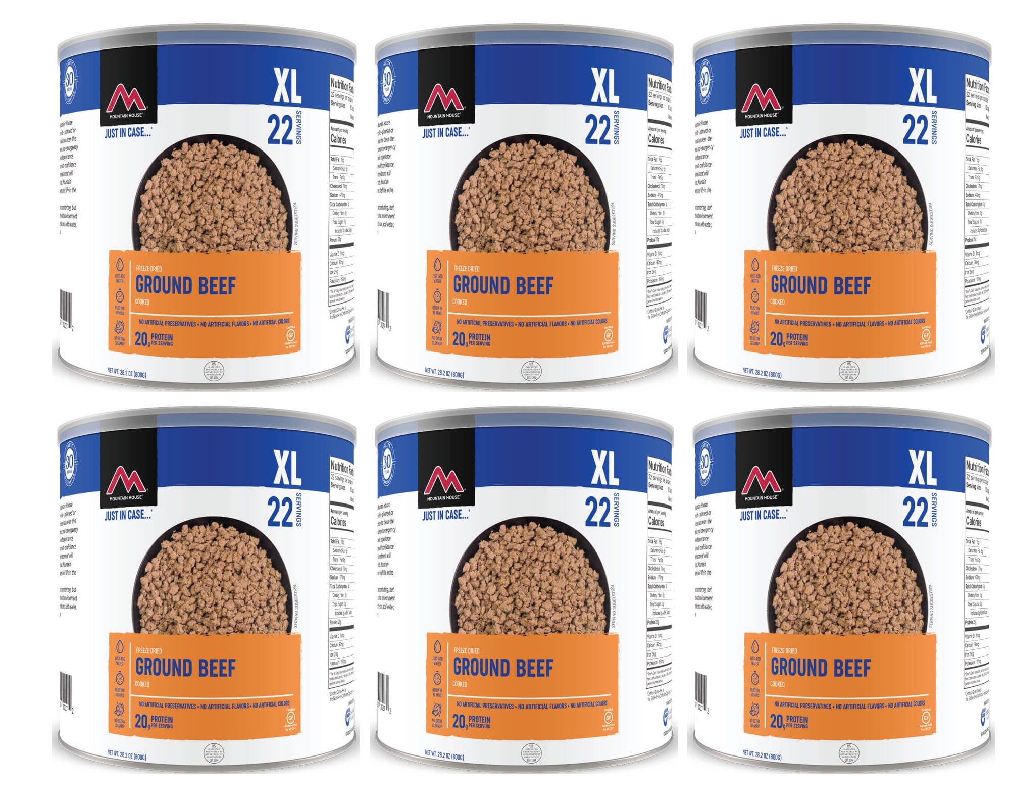 Mountain House Freeze-Dried Ground Beef #10 Can – 6-Pack | Pre-Cooked Hamburger Meat | 22 Servings per Can | Gluten-Free, High-Protein Emergency Survival Food | 30-Year Shelf Life | Made in USA