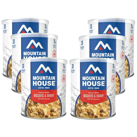 Mountain House Freeze-Dried Biscuits & Gravy with Pork Sausage #10 Can – 6-Pack | 12 Servings per Can | Fully Cooked, Ready-to-Eat Survival & Emergency Food | Camping Meal | 30-Year Shelf Life | USA
