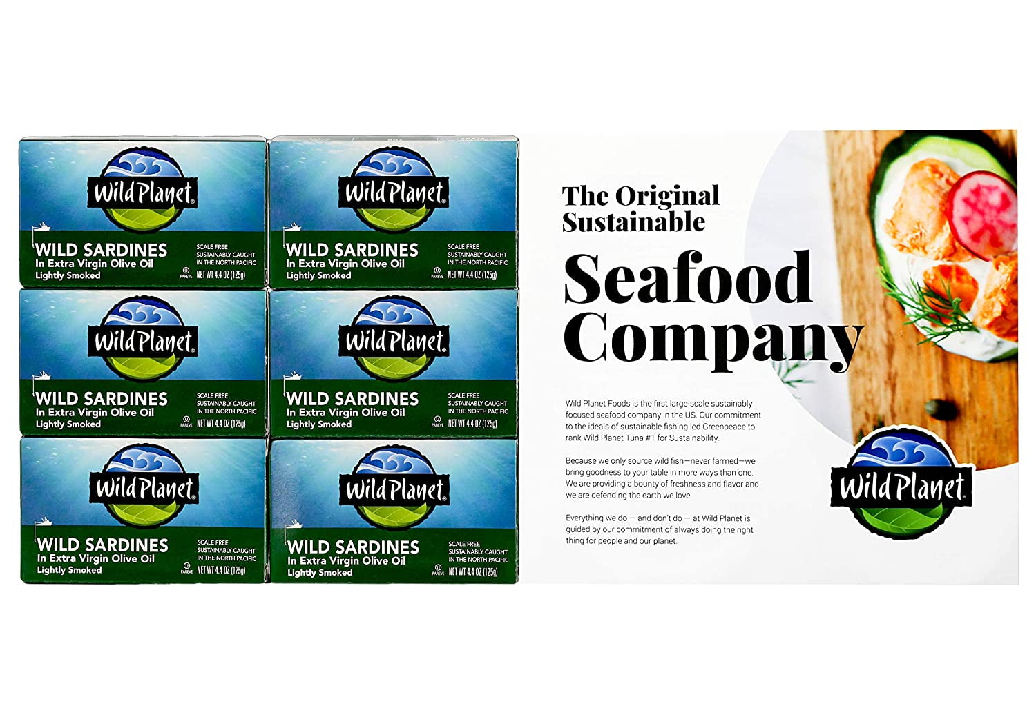 (6 Cans) Wild Sardines in Organic Extra Virgin Olive Oil