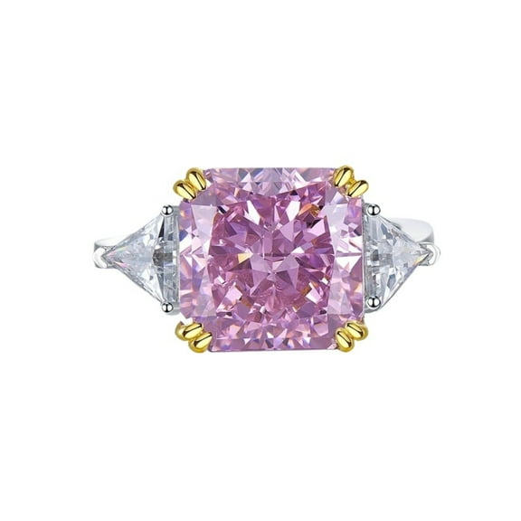 6 Carat 3 Stone Engagement Ring Radiant Cut Statement Cocktail Rings for Women CZ Simulated Pink Diamond Ring 925 Sterling Silver Wedding Bnad