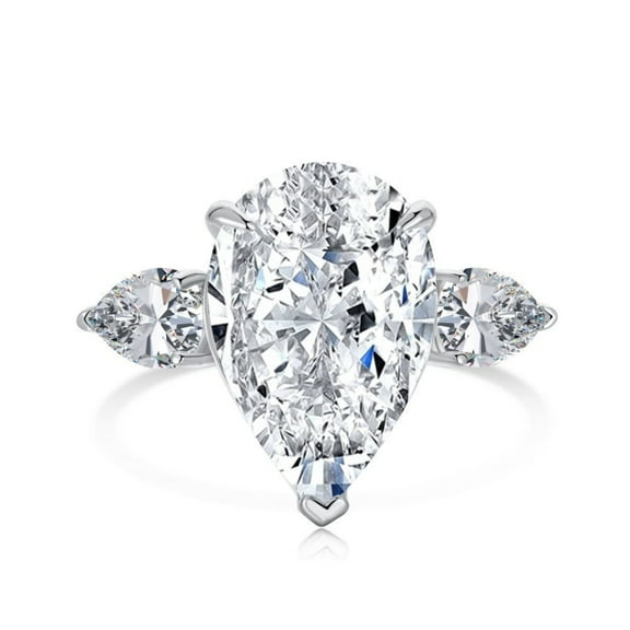 6 Carat 3 Stone Engagement Ring S925 Sterling Silver Wedding Band for Women Pear Cut CZ Crushed Ice Simulated Diamond Promise Rings for Her Size 6-9