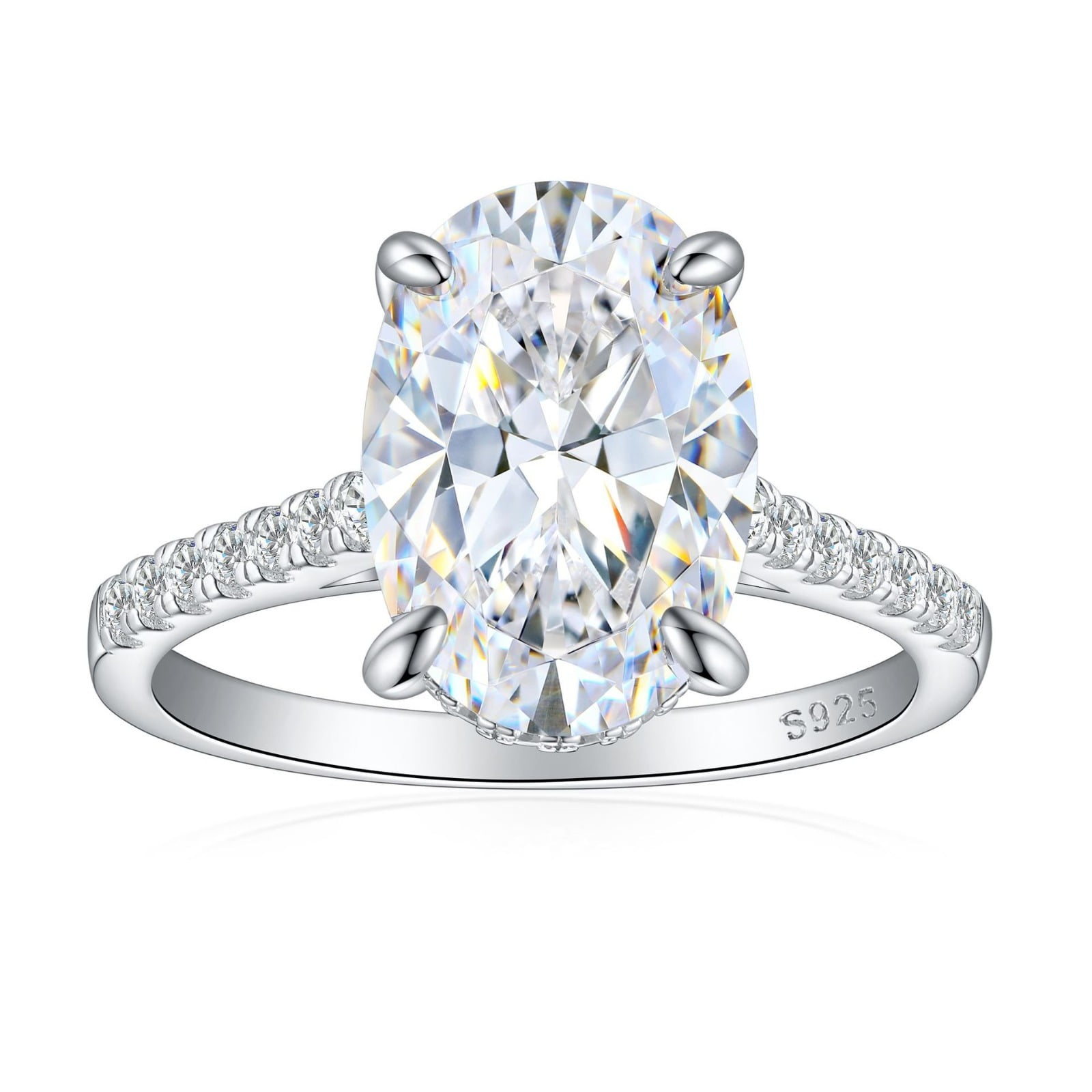 6 Carat 925 Sterling Silver Oval Cut Engagement Ring CZ Simulated Diamond Rings Wedding Bands for Women Anniversary Promise Bridal Ring