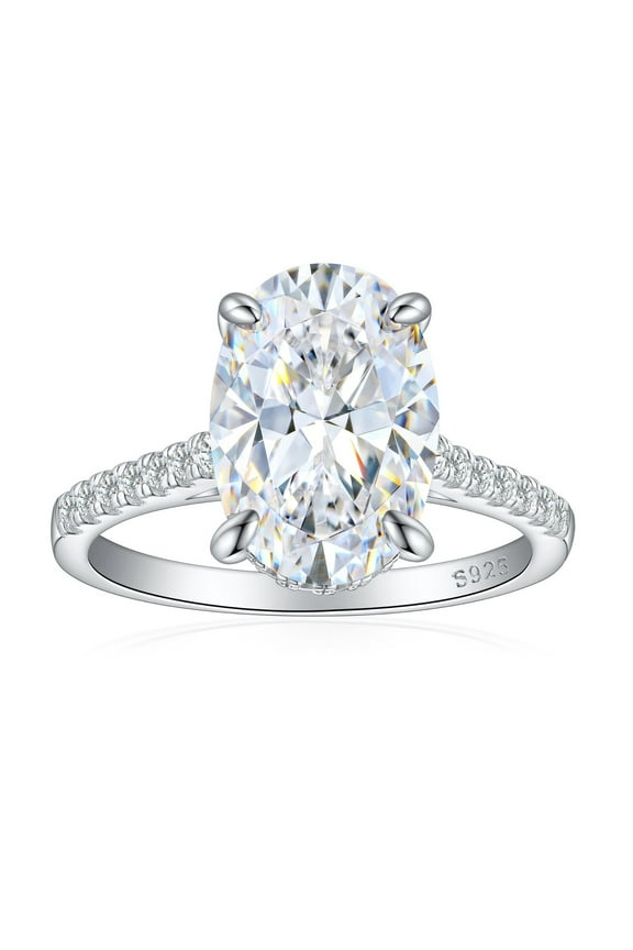 6 Carat 925 Sterling Silver Oval Cut Engagement Ring CZ Simulated Diamond Rings Wedding Bands for Women Anniversary Promise Bridal Ring
