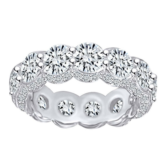 AFFY 6 Carat (Ctw) Round Shape White Natural Diamond Eternity Engagement Wedding Band Ring In 14k Solid White Gold Ring Size-6