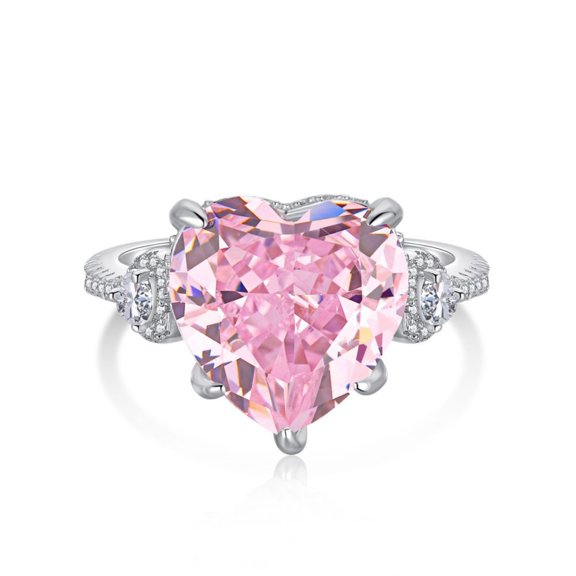 6 Carat Heart Promise Rings for Her 925 Sterling Silver 5A CZ Crushed Ice Simulated Pink Diamond Ring for Women Size 5-9
