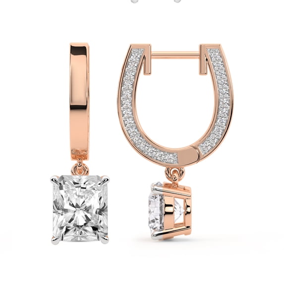 IGI Certified 6 Carat Radiant Shape Lab Grown Diamond Earrings | 18K Rose Gold | Midnight Charms Hoop Lab Diamond Earrings | Prong Setting | FG-VS1-VS2 Quality Friendly Diamonds