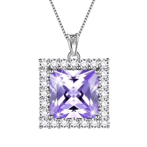 6 Carat June Birthstone Necklace Alexandrite Pendant Princess Cut Purple CZ 925 Sterling Silver Jewelry Women Birthday Xmas Mother's Day Gift Juwaliy