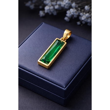 6 Carat Baguette Cut Emerald Pendant Necklace May Birthstone Jewelry for Women Dainty Green Gemstone Necklace Anniversary gift For Women