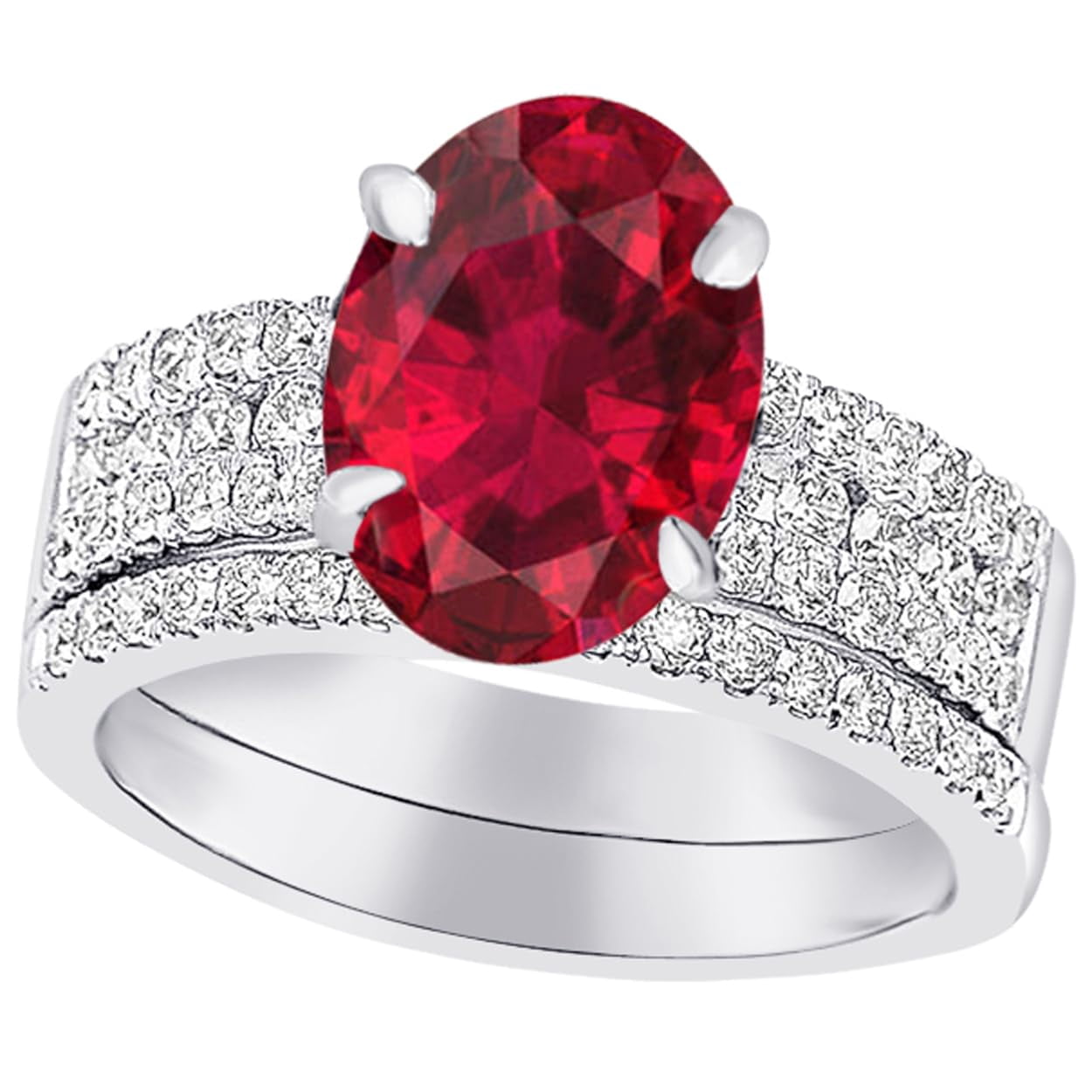 6 Carat Oval LAB GROWN Ruby and LAB GROWN Diamond Wedding Bridal Set (5 6 Carat Oval LAB GROWN Ruby and LAB GROWN Diamond Wedding Bridal Set (5