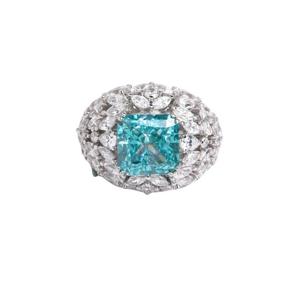 6 Carat Sea Blue Gemstone Engagement Ring Radiant Cut Wedding Promise Rings 925 Sterling Silver CZ Simulated Big Diamond Ring for Women Wife Brides Fine Jewelry