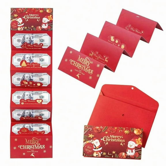 6-Card Folding, 2025 New Santa Claus Folding Red Envelope, Christmas Surprise Party Decoration Red Envelope, Cartoon Cards, Creative Cash Gift Wallet, Cash Envelope, Money Clip