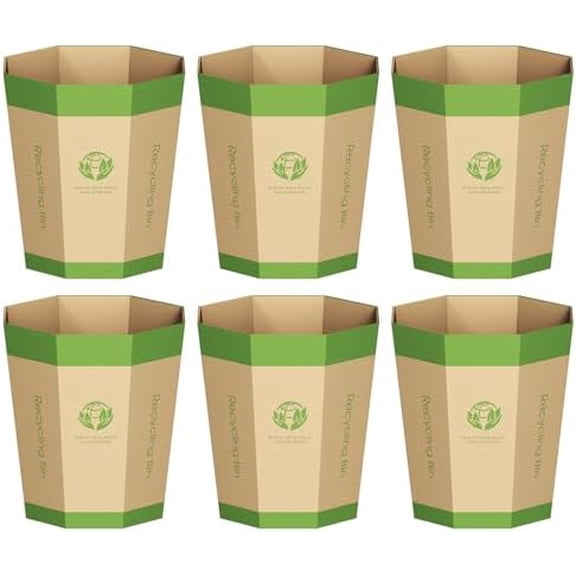6- Cardboard Trash Can - Foldable, , - & Small Paper Basket - Garbage Bin for Office, Bedrooms, , Events & Outdoor Activities (2.1 Gallon)