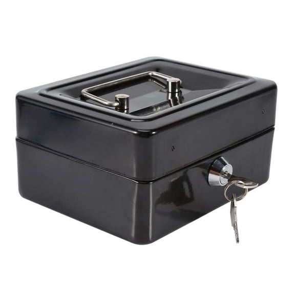 6" Cash Box - Black, 15 x 8 x 12cm,with Lock and Money Tray Metal Money Box Cash Lock Box for Moneyblack