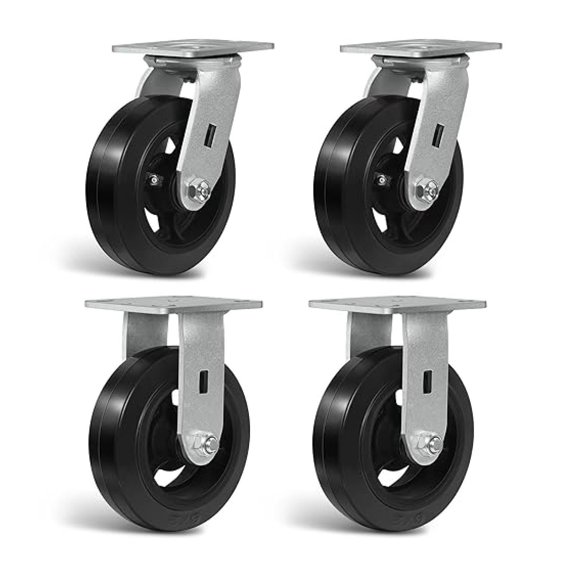 6'' Caster Wheels, Heavy Duty Plate Rubber Caster, No Noise Casters Set of 4 Wheels for Trash/Garbage Can,Toolbox,Dolly (6 INCH, 2 Swivel & 2 Rigid)