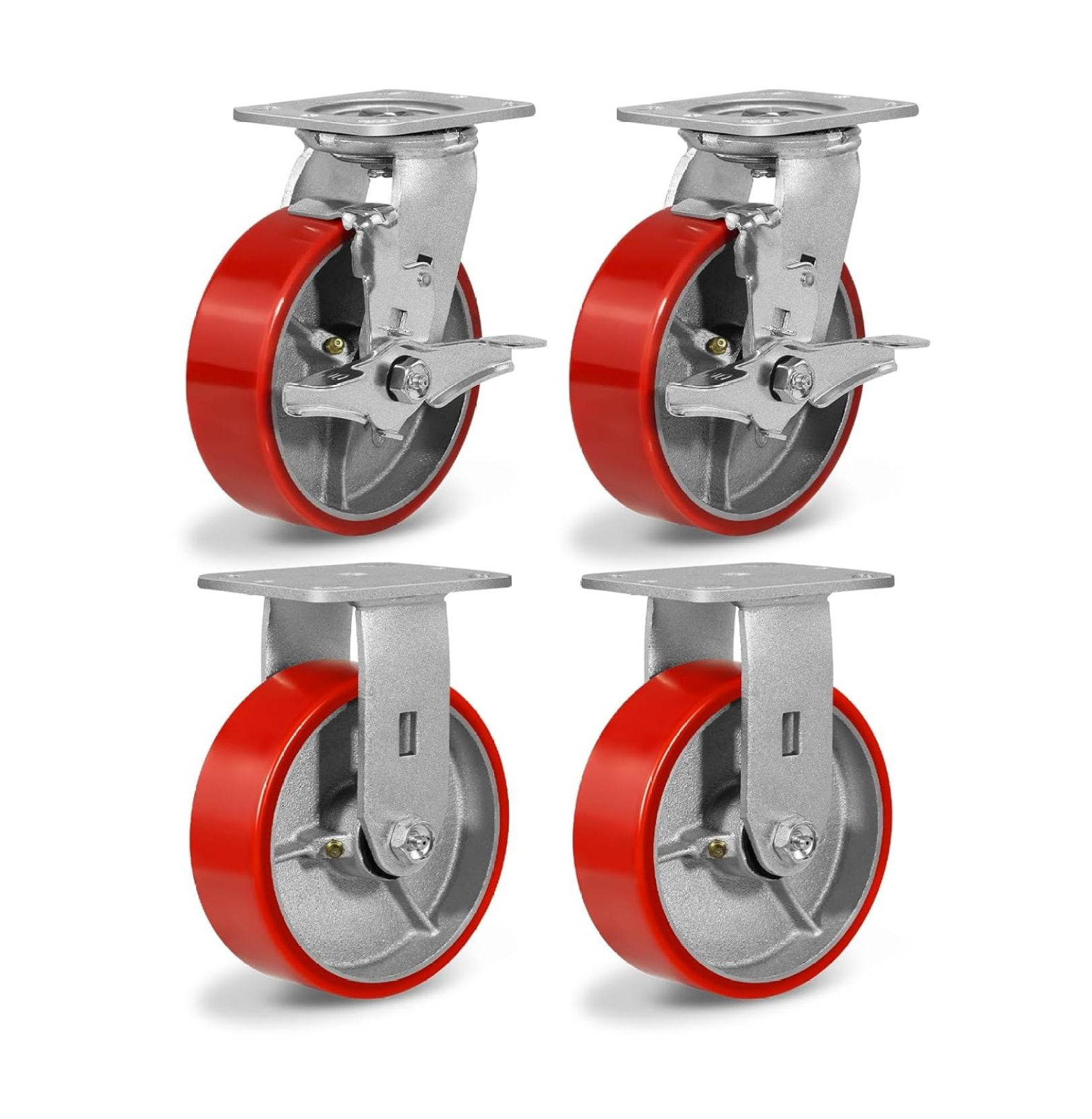 4 Inch Heavy Duty Caster Wheels Set Of 4 - 2 Locking Swivel & 2 Fixed, 1200 Lb Capacity