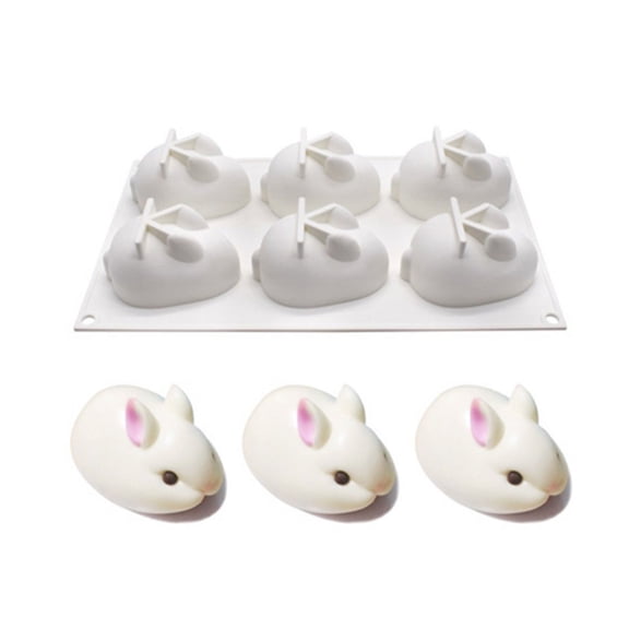 6 Cavity 3D Rabbit Mousse Cake Baking Pan Easter Bunny DessertSilicone Mold Tray