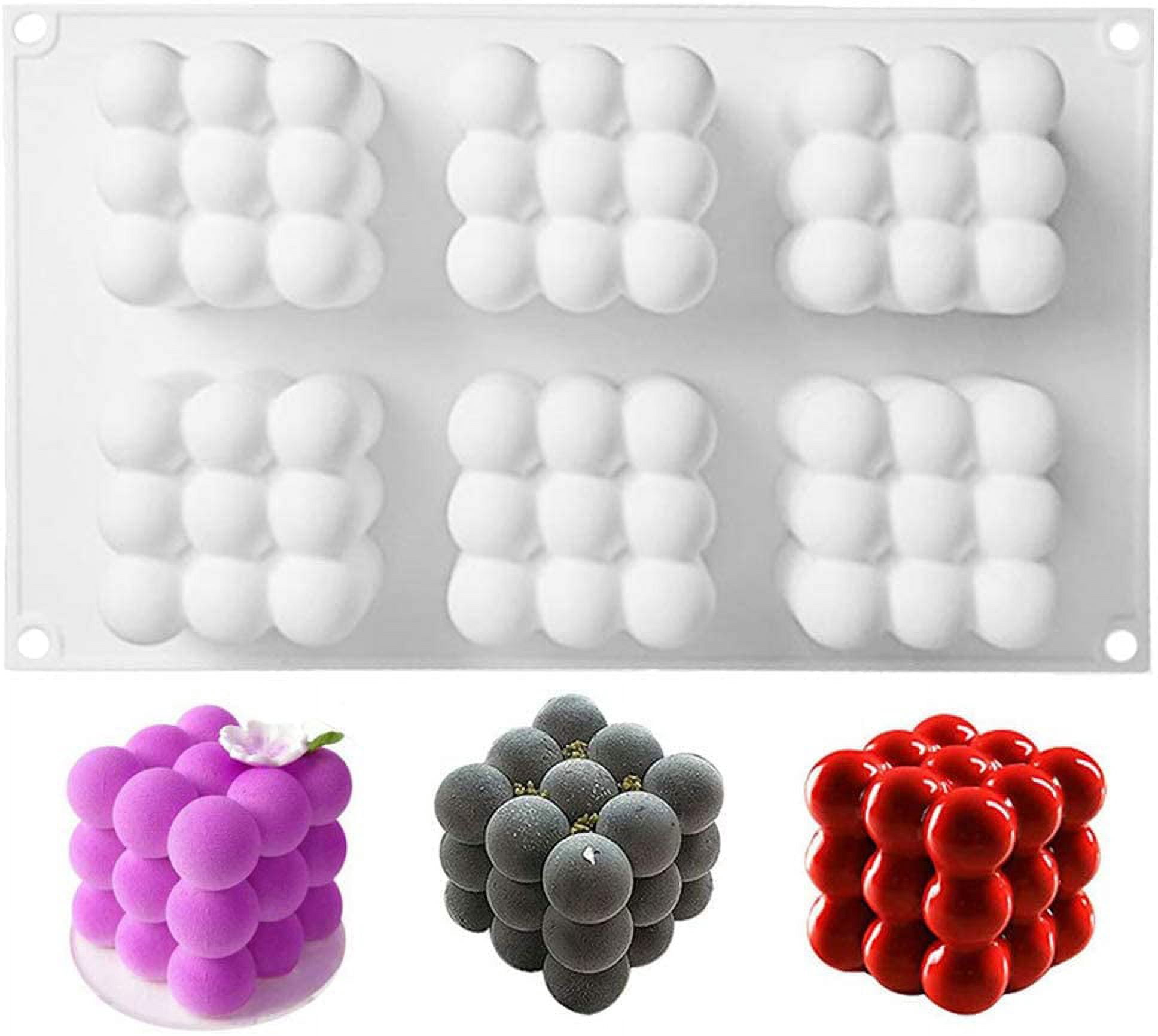 6-Cavity Bubble Candle Mold, 3D Cube Ball Mold Silicone Mold for Soy Wax Scented Soap Candle Making Homemade Ornaments DIY Craft