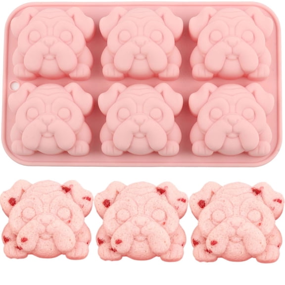 6 Cavity Bulldog Silicone Mold,Cute Puppy Shape Food Grade Mold for Baking,Chocolate,Candy,Ice Cubes,Soap,and DIY Crafts,Non-Stick,Oven & Dishwasher Safe