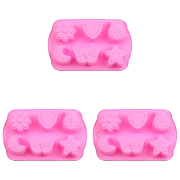 6 Cavity Butterfly Flower Star Silicone Mold For Soap Making DIY Lotion Bars And Cupcake Toppers (Pink*3)