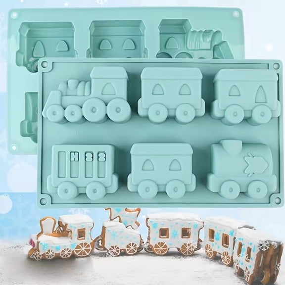 6-Cavity Cartoon Train Silicone Mold - Fun Baking Pan for Cupcakes, Muffins, and More