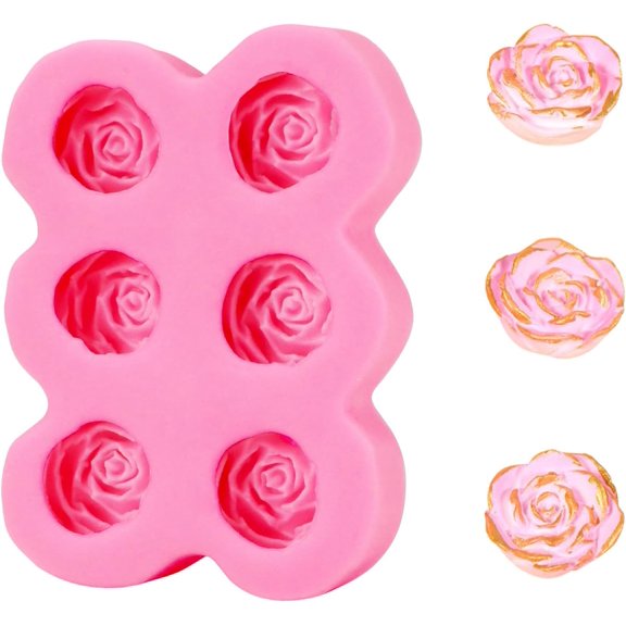 6 Cavity Chocolate Tray, Silicone Rose Flower Shape Ice Cube Mould, Dishwasher Safe (Pink, Small)