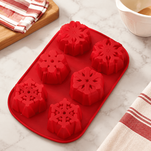6-Cavity Christmas Snowflake Silicone Mold for Making Non-Stick Baking ...