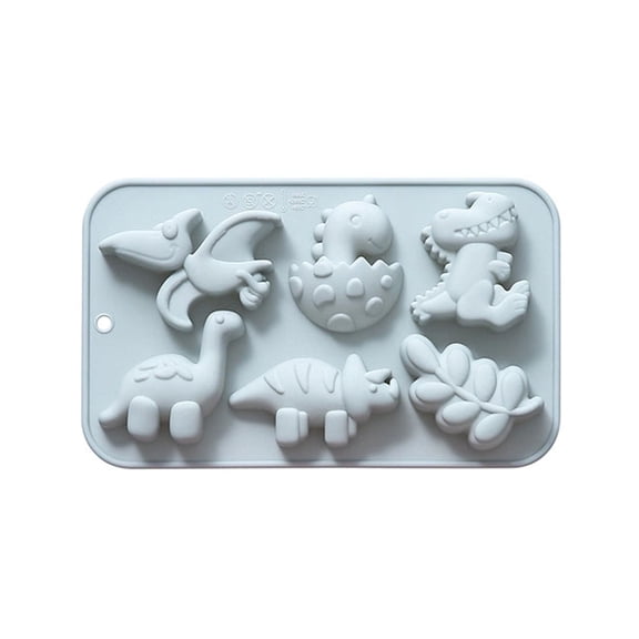 6 Cavity Dinosaur Silicone Baking Mold Non Stick Dino Shape Baking Tray Or Chocolate Candy Kitchen Diy(Grey-19.5Cm)