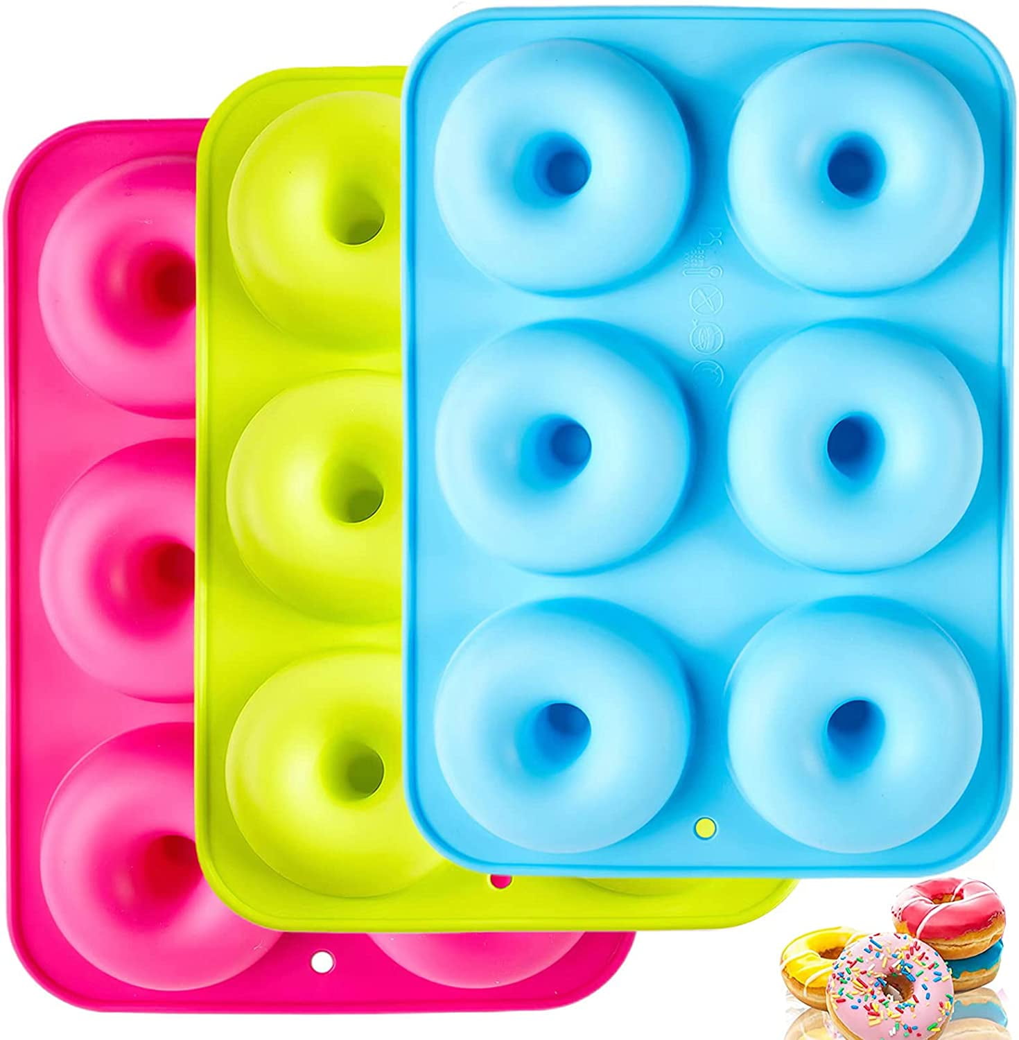 6-Cavity Doughnut Baking Pan, Silicone Doughnut Mould,Makes Individual Full-Sized 3 3/4" Donuts or Baked Treats, Non-Stick and Dishwasher Safe, Enjoy or Give as Gift, Silicone