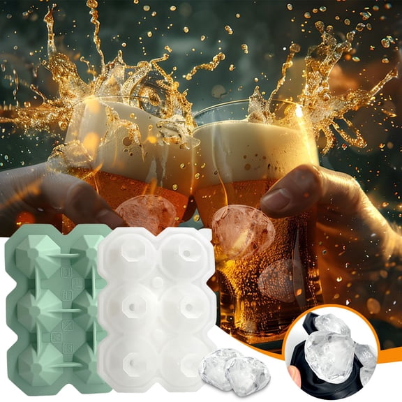6-Cavity Ice Lattice Mold - BPA-Free Food Grade Silicone, 4-Connected Design for Cocktails & Parties, Easy Release, Dishwasher Safe & Decorative Ice Cubes Green