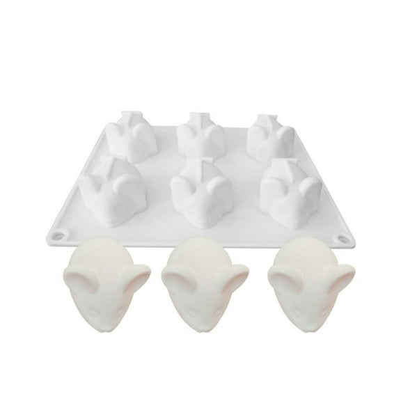 6-Cavity Mouse Shaped Silicone Mold Fondant Chocolate Mousse Cake Baking Supplies