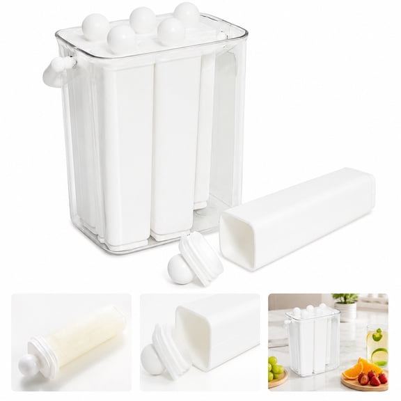 6-Cavity Popsicle Mold Set with Clear Storage Box, Individual Reusable Ice Pop Molds with Easy-Release Handles, 108 x 75 x 120 mm