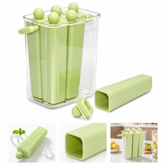6-Cavity Popsicle Mold Set with Clear Storage Box, Individual Reusable Ice Pop Molds with Easy-Release Handles, 108 x 75 x 120 mm