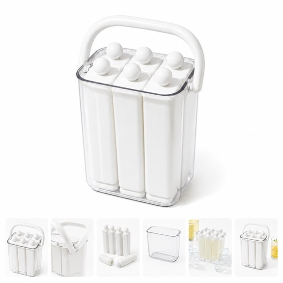 6-Cavity Popsicle Mold Set with Storage Box and Carry Handle, Reusable Ice Pop Molds for Juice and Yogurt, 108 x 75 x 120 mm