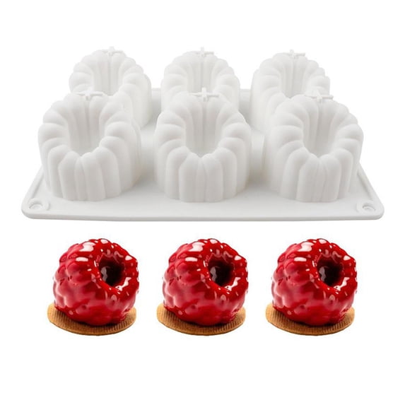 6-Cavity Raspberry Silicone Molds for Mousse Cake, Large Fluted Design ...