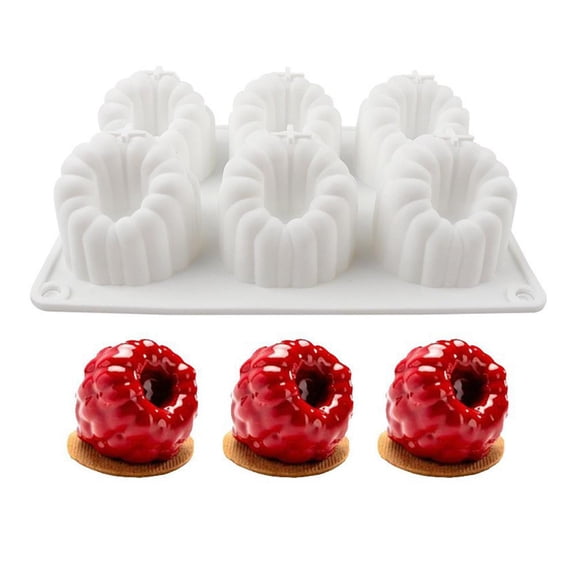 6-Cavity Raspberry Silicone Molds for Mousse Cake, Large Fluted Design, Food Grade Fruit Dessert Baking Mould, Non-stick, Easy Release & Clean