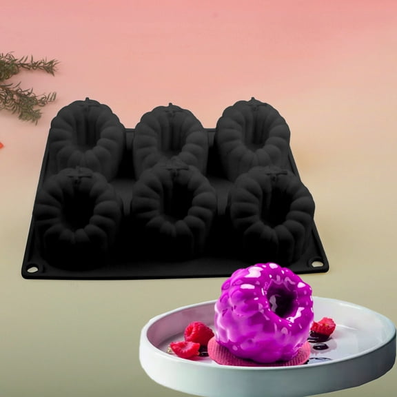 6 Cavity Raspberry Strawberry Silicone Mold, 3D Fruit Shape Cake Mould, Non Stick Baking Tool for Chocolate Dessert,Black