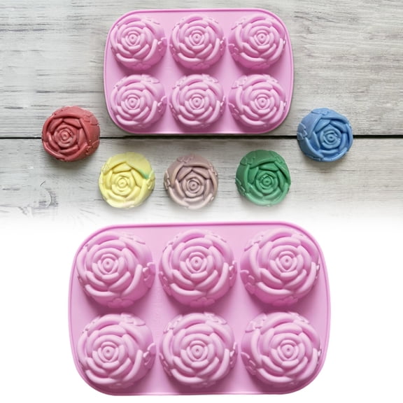 6-Cavity Rose Flower Silicone Mold, Food-Grade Baking Mold for Chocolate, Cake, Jelly & Handmade Soap, Non-Stick Reusable Mold for DIY Craft & Dessert Making