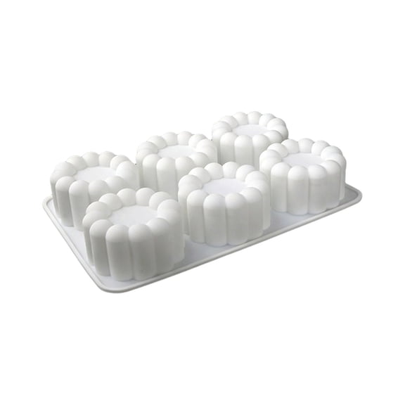 6 Cavity Silicone Baking Mold 8.62 Inch Food Grade Round Square DIY Mould Reusable Tray for Chocolate Cake Dessert Scented Candle White