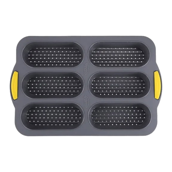 6 Cavity Silicone Bread Pan Non Stick Foldable Easy Release Dishwasher Safe for French Bread Hot Bun Baking Kitchen Tool