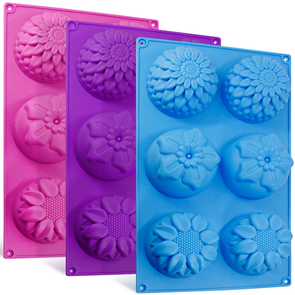 Senhai 6-Cup Non-stick Silicone Flower Shape Cake Molds, (3 Counts)