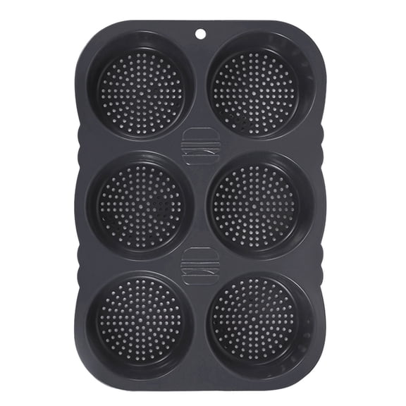 6-Cavity Silicone Hamburger Bun Pan 4 Inch Non-Stick with Air Holes for Even Baking Oven Microwave Freezer Safe Easy Clean