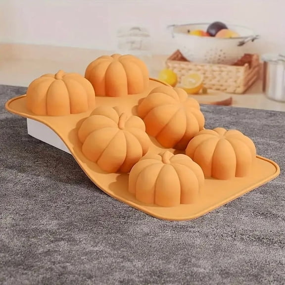 6-Cavity Silicone Pumpkin Cake Mold Nonstick Baking Pan for Halloween Fall