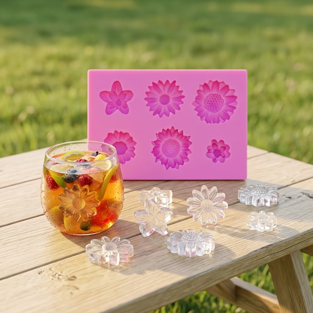6-Cavity Sunflower Daisy Silicone Mold for Ice Cubes, Non-Stick Flower ...