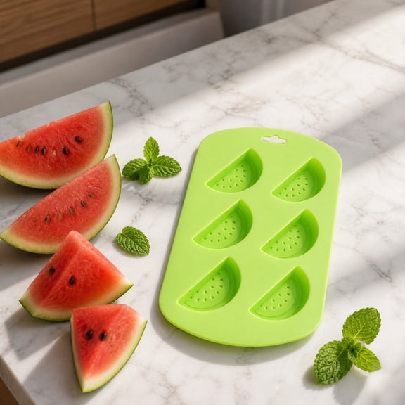 6 Cavity Watermelon Slice Silicone Ice Cube Mold, 7.5x4.4in Reusable Ice Tray for Chocolate Candy Jelly Making Kitchen Tool