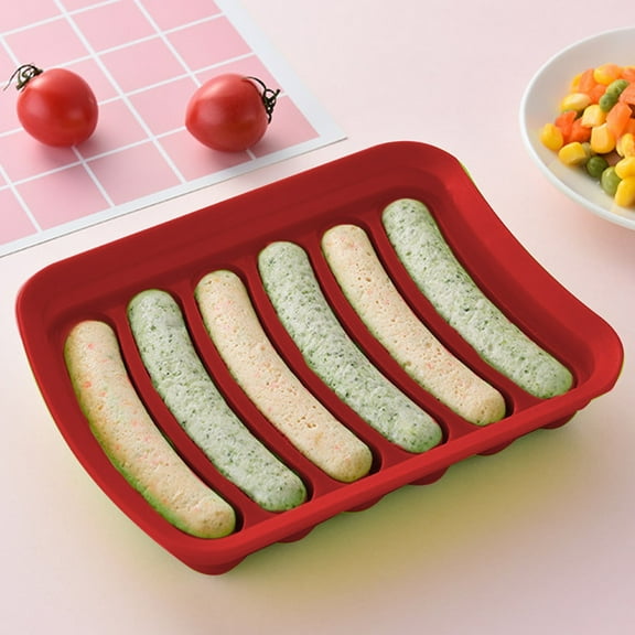 6-Cell Silicone Hot Dog Mold with Lid,High Heat Resistant Sausage and Ham Baking Tray,Steam Vent Design for Perfect Cooking,Multi-Purpose Kitchen Tool for Baking,Meal Prep and Holiday Cooking