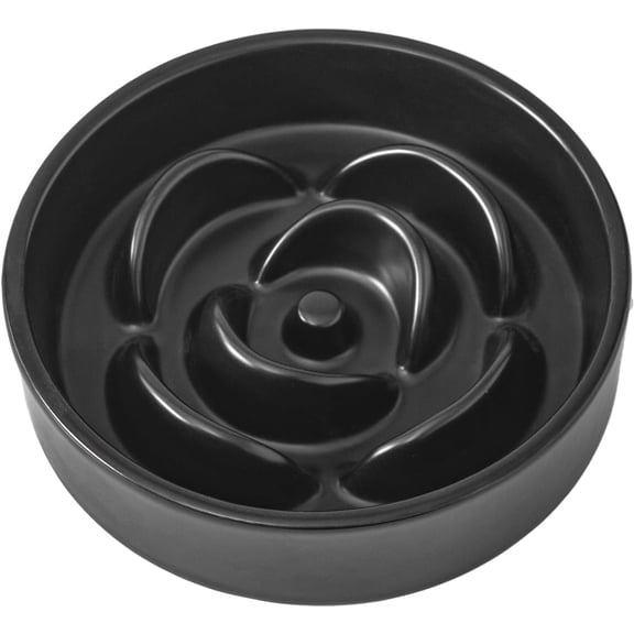 6'' Ceramic Slow Feeder Dog Bowls - Petal Shape Modern Dog Food Dish for Cats and Small Breed Dogs, Puzzle Maze Bowl to Slow Down Eating, Anti-Gulping, Dishwasher & Microwave Safe, Black