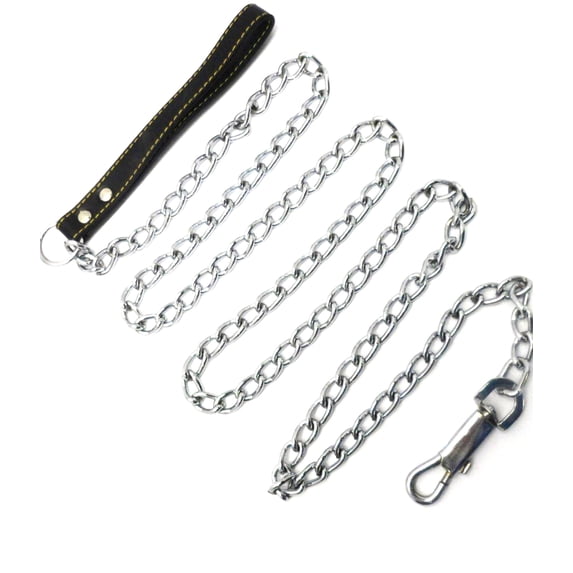 Premium 6' Chain Heavy Duty Leash BLACK Leather-like Strong Handle Lead for Large & Medium Size Dogs and Pets by GoodPooch